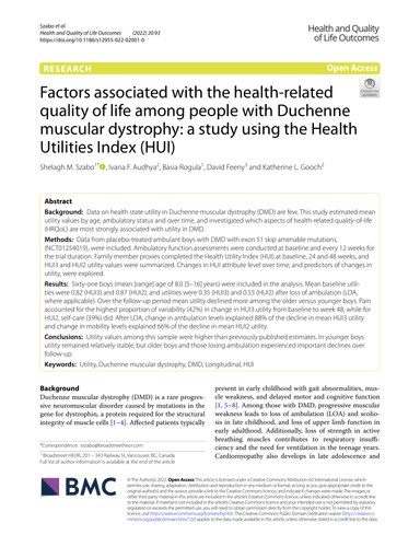 Factors associated with the health-related quality of life among people with Duchenne muscular dystrophy: a study using the Health Utilities Index (HUI)