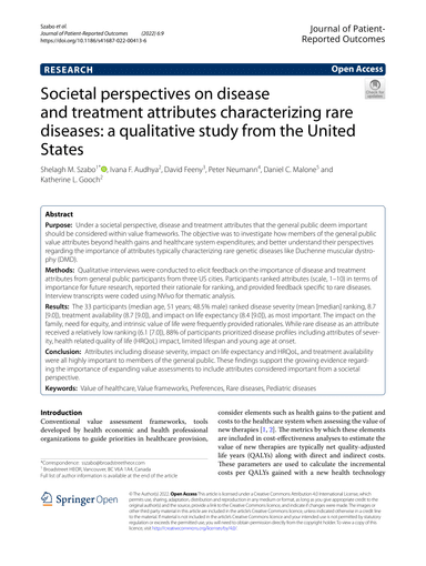 Societal perspectives on disease and treatment attributes characterizing rare diseases: a qualitative study from the United States