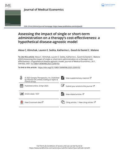 Assessing the impact of single or short-term administration on a therapy's cost-effectiveness: a hypothetical disease-agnostic model