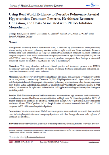 Using Real World Evidence to Describe PAH Treatment Patterns, Healthcare Resource Utilization, and Costs Associated with PDE-5 Inhibitor Monotherapy